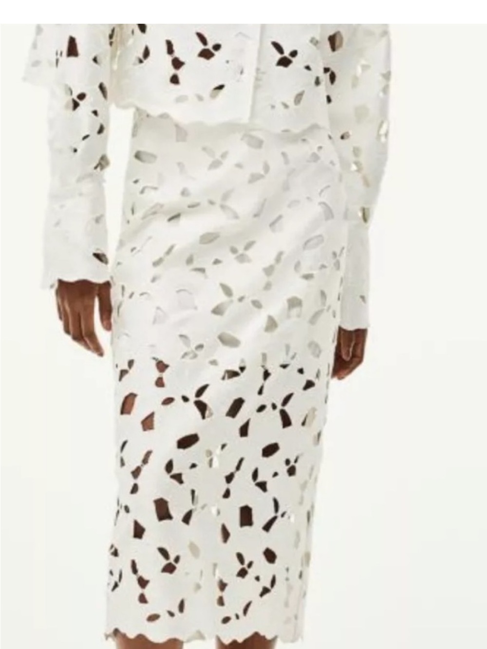 H&M White Laser-Cut Midi Skirt